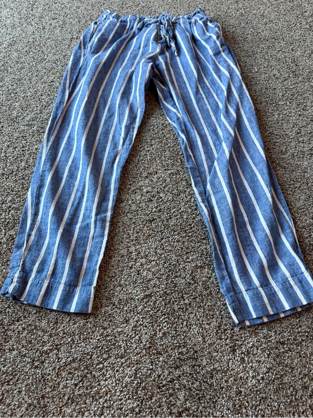 Beach Lunch Lounge Large Blue White Stripe Pull On Beach Pants Coastal - Picture 2 of 5